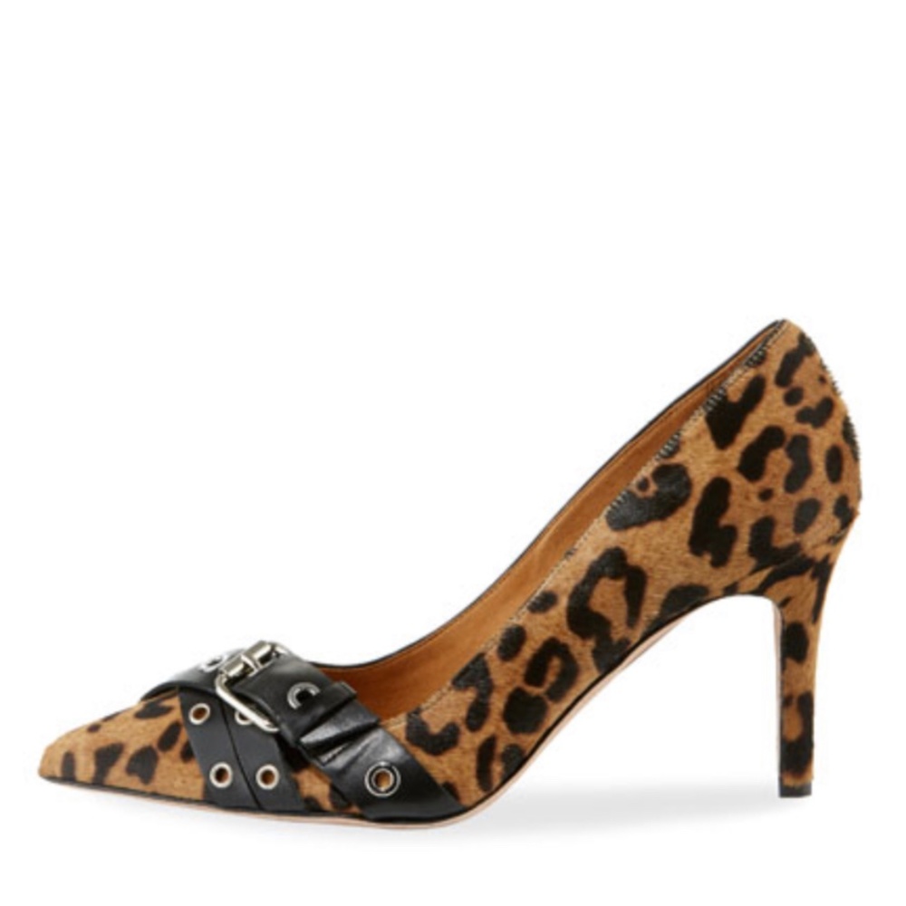 Veronica Beard Mel Leopard-Print Buckled Calf Hair Point Toe Pumps women’s 7